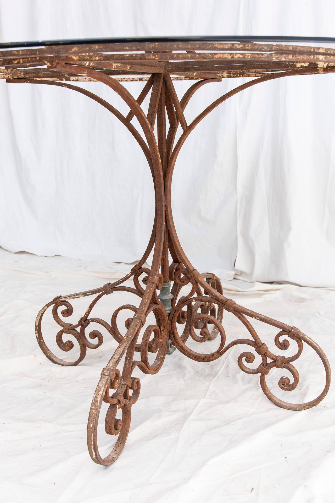 19th Century French Hand-Forged, Aged Iron Table with Smoked Glass 4