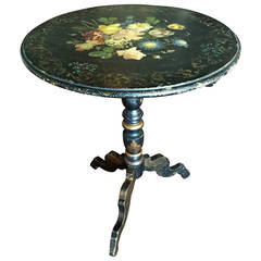 Rare Napoleon III Period Hand-Painted Floral and Ebonized Side Table 8
