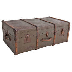 Riveted Metal Traveling Trunk with Wooden Runners