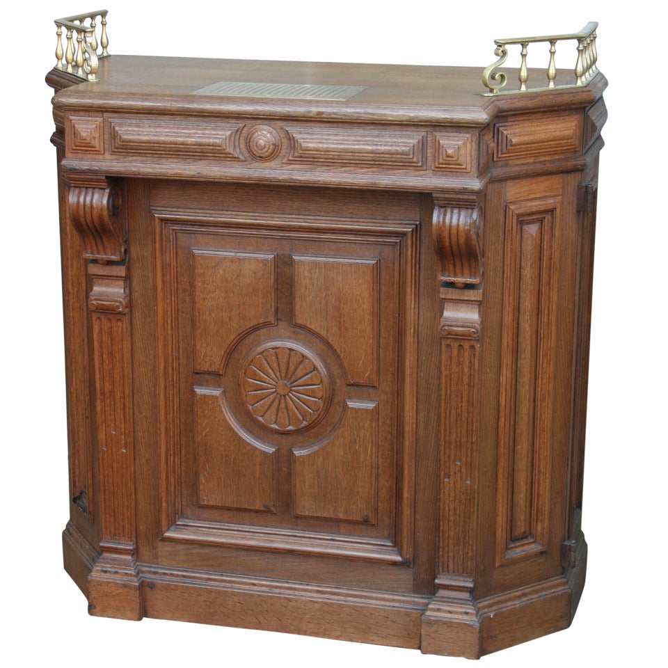 Nineteenth Century French Hand Carved Counter or Bar with Brass Railing