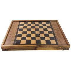 Antique Parquetry Wooden Game Board Box for Checkers Chess Backgammon