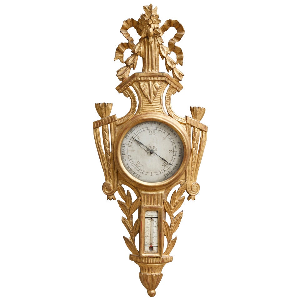 18th Century Louis XVI Period Gilt Barometer with Ribbon Detail