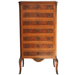 French Marquetry Marble-Top Semainier Chest or Dresser