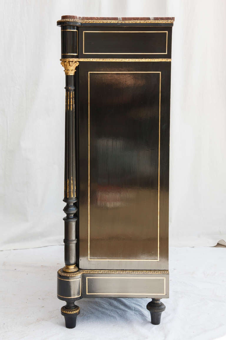 French Ebonized Pearwood Napoleon III Bar or Entry Cabinet with Bronze Inlay