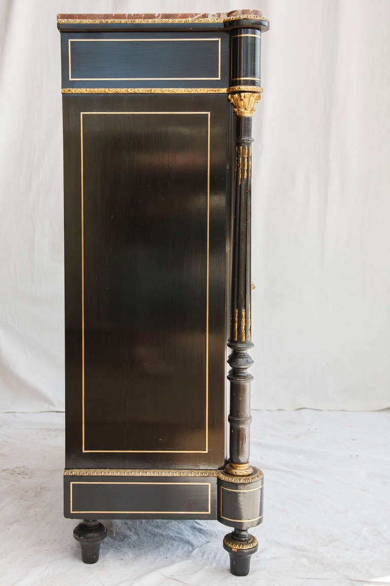 Ebonized Pearwood Napoleon III Bar or Entry Cabinet with Bronze Inlay In Excellent Condition In Fayetteville, AR