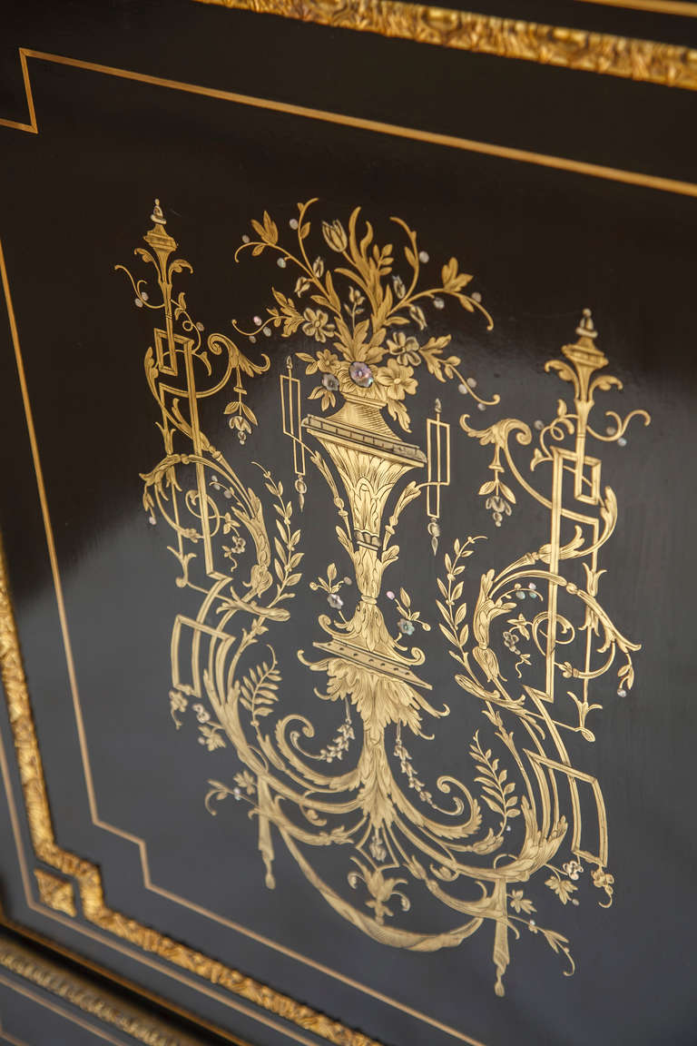 Ebonized Pearwood Napoleon III Bar or Entry Cabinet with Bronze Inlay 1