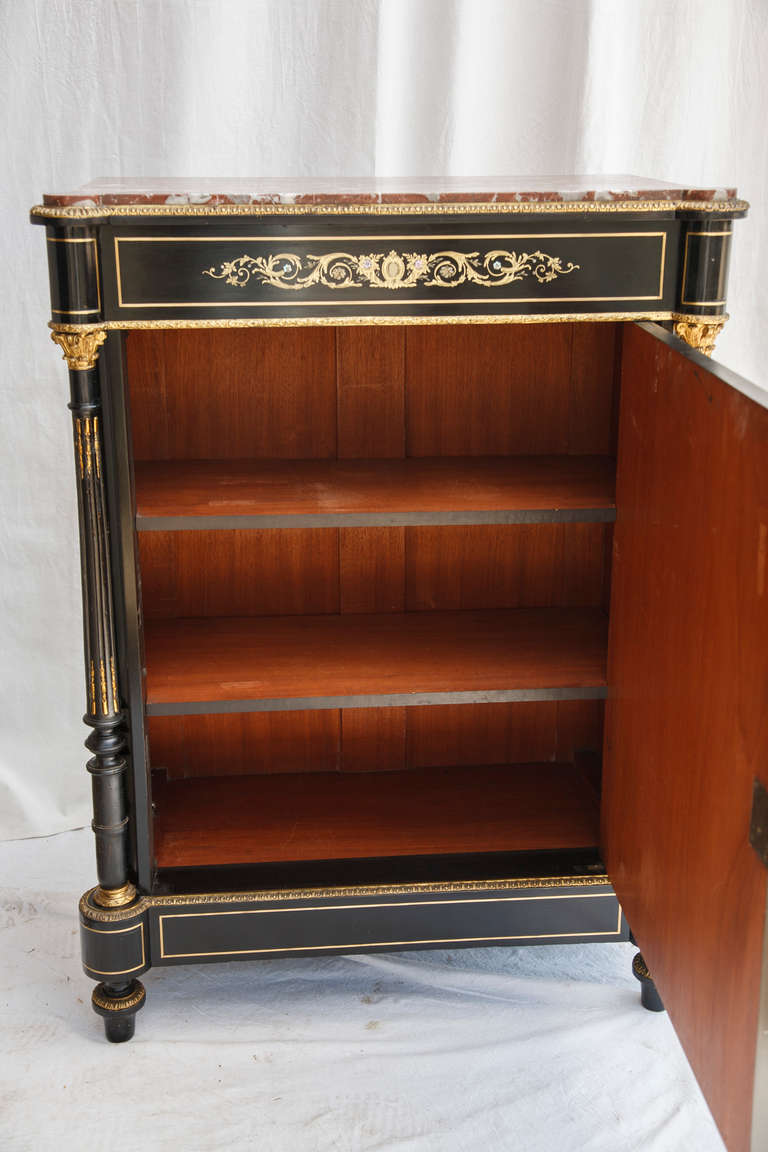 Ebonized Pearwood Napoleon III Bar or Entry Cabinet with Bronze Inlay 4