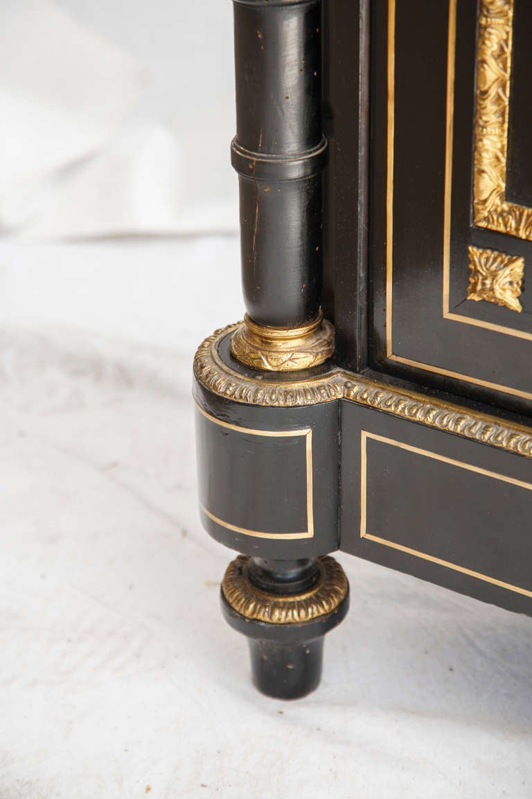 Ebonized Pearwood Napoleon III Bar or Entry Cabinet with Bronze Inlay 5
