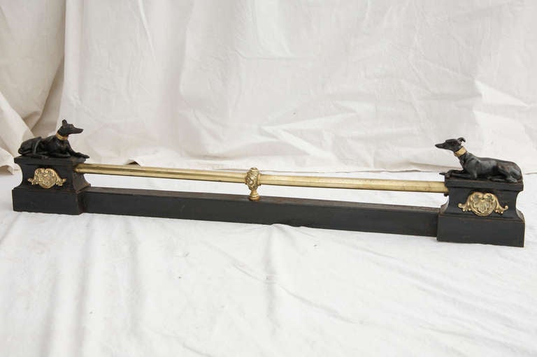 Iron and Gilt Bronze Fireplace Fender with Greyhounds, c. 1860. 1