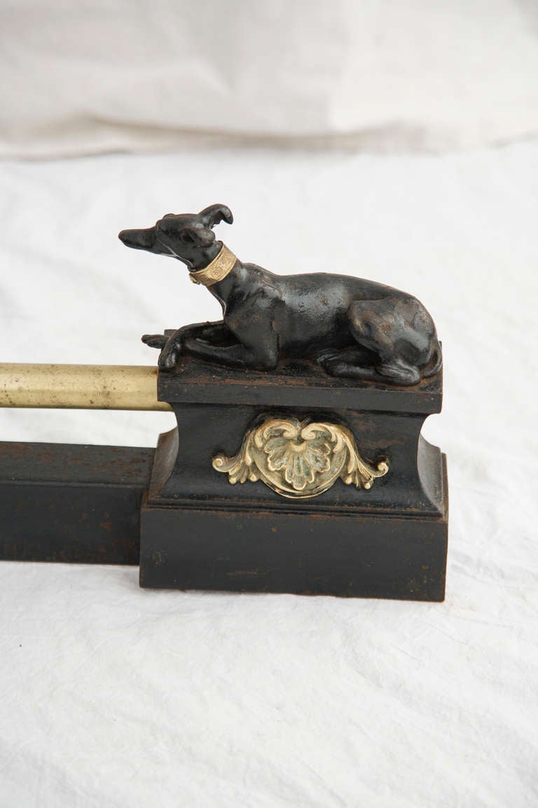 French Iron and Gilt Bronze Fireplace Fender with Greyhounds, c. 1860.