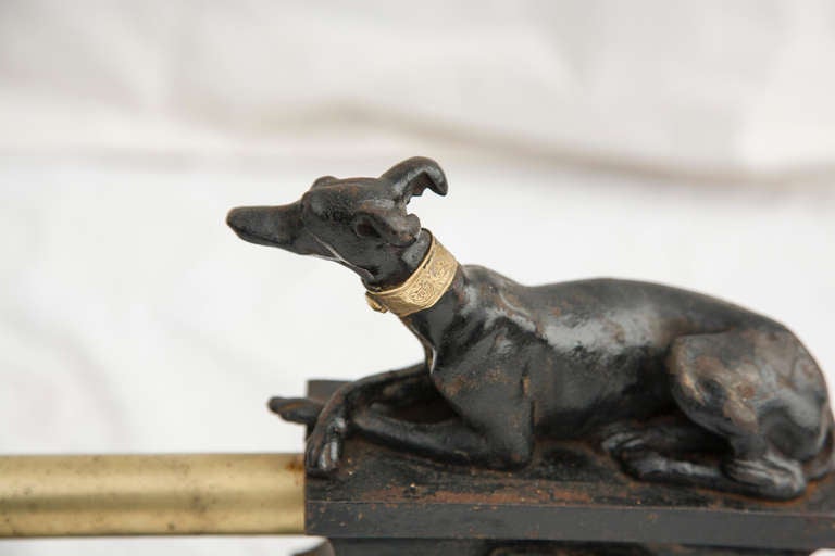 Iron and Gilt Bronze Fireplace Fender with Greyhounds, c. 1860. In Excellent Condition In Fayetteville, AR