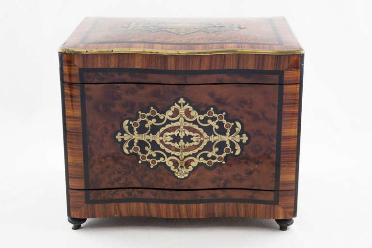 19th Century Napoleon III Marquetry Cave à Liqueurs or Tantalus with Gilt Bronze