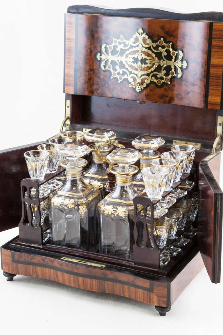 Napoleon III Marquetry Cave à Liqueurs or Tantalus with Gilt Bronze 5