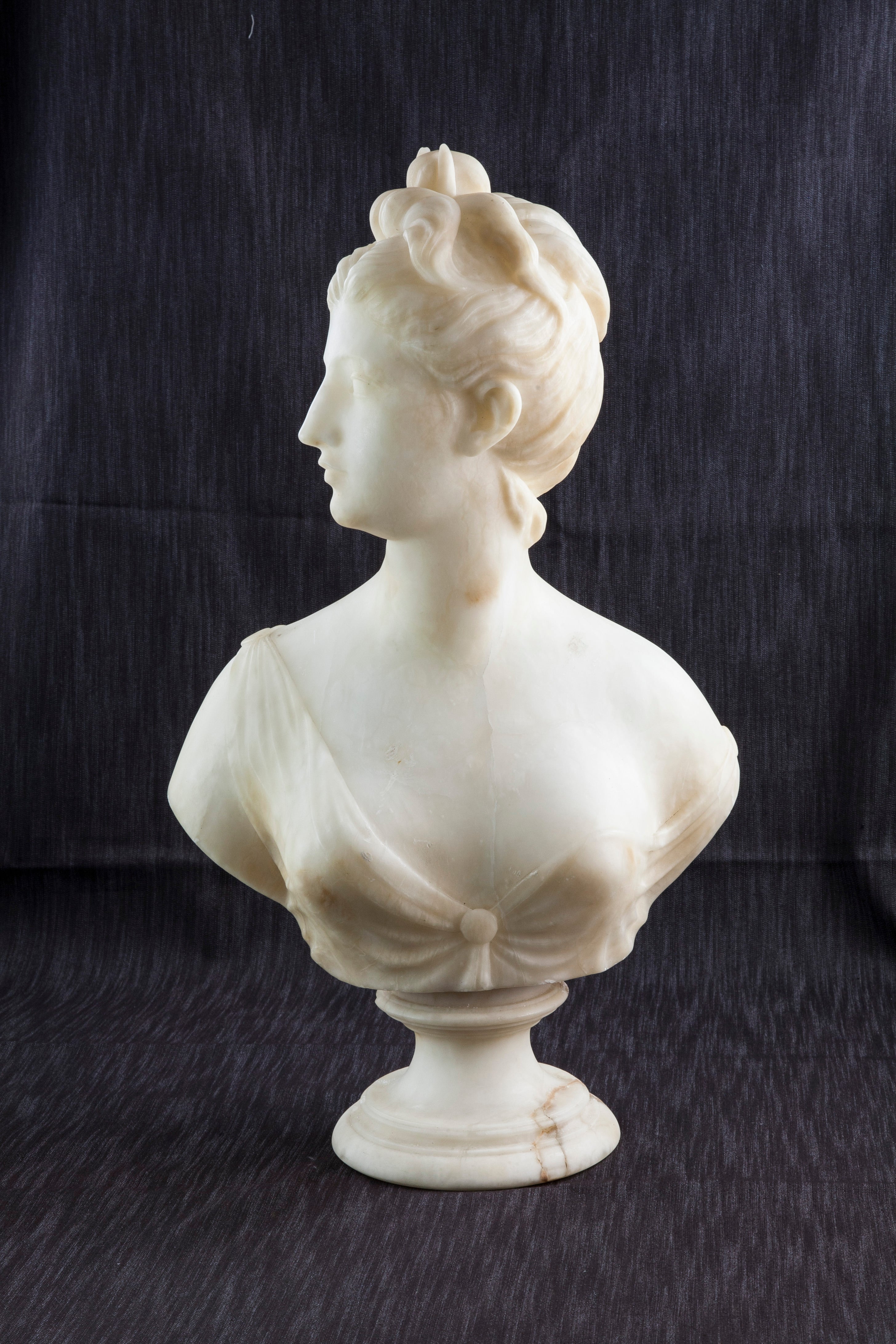 19th Century Solid Marble Bust of Diana, Goddess of the Hunt