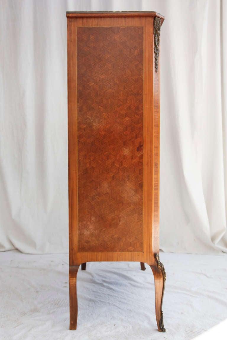 French Marquetry Marble-Top Semainier Chest or Dresser 1