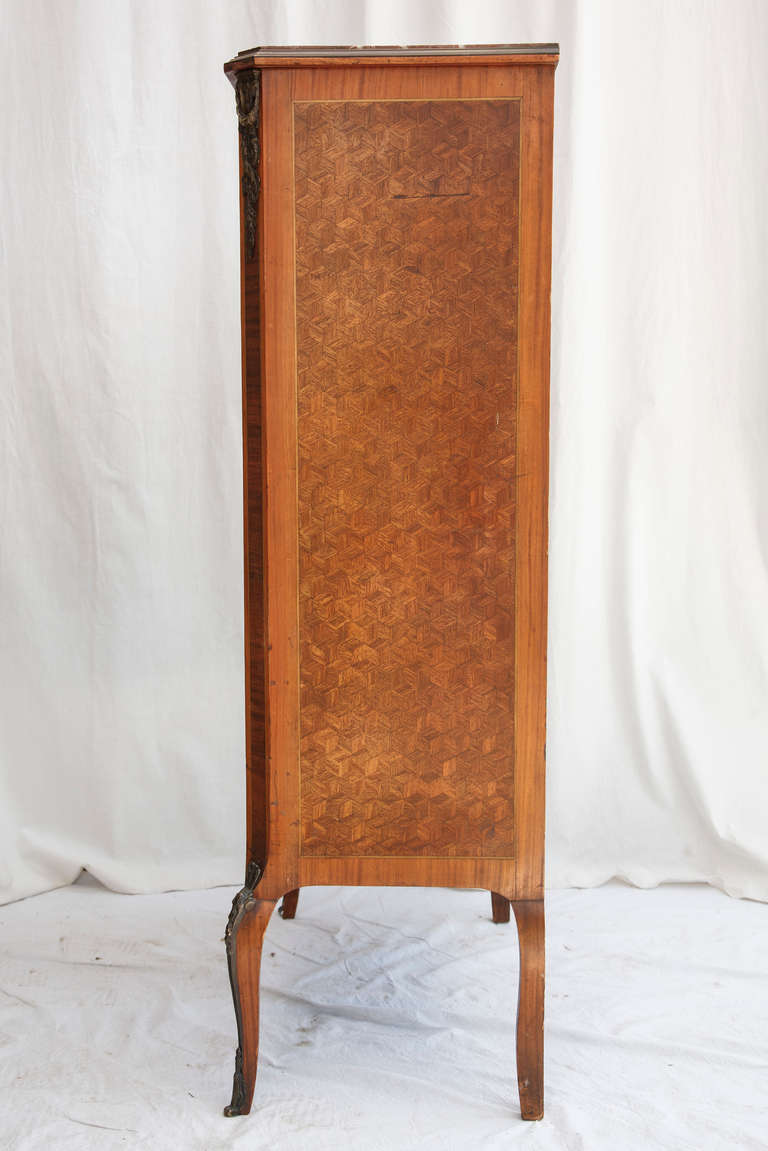 20th Century French Marquetry Marble-Top Semainier Chest or Dresser