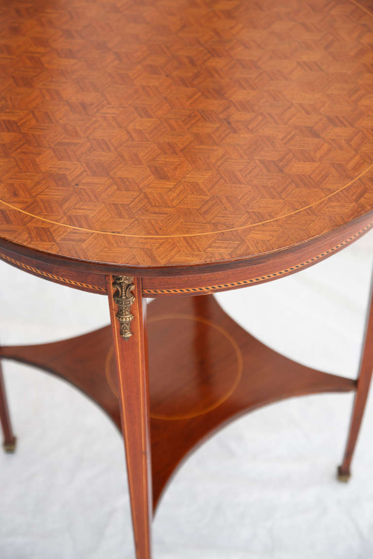 French Rosewood and Mahogany Marquetry Occasional Table with Cubic Pattern and Bronze Detail