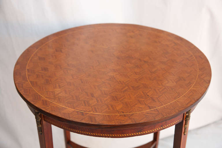 Rosewood and Mahogany Marquetry Occasional Table with Cubic Pattern and Bronze Detail In Excellent Condition In Fayetteville, AR