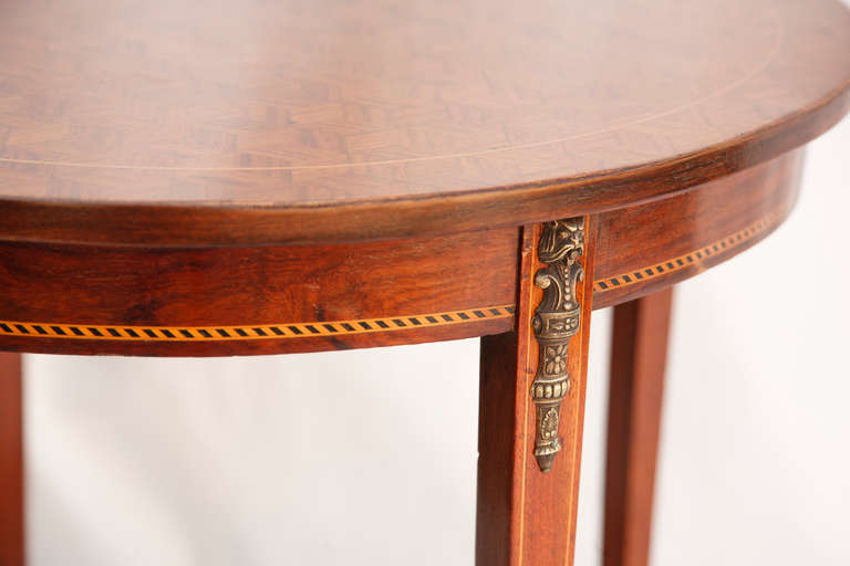 20th Century Rosewood and Mahogany Marquetry Occasional Table with Cubic Pattern and Bronze Detail
