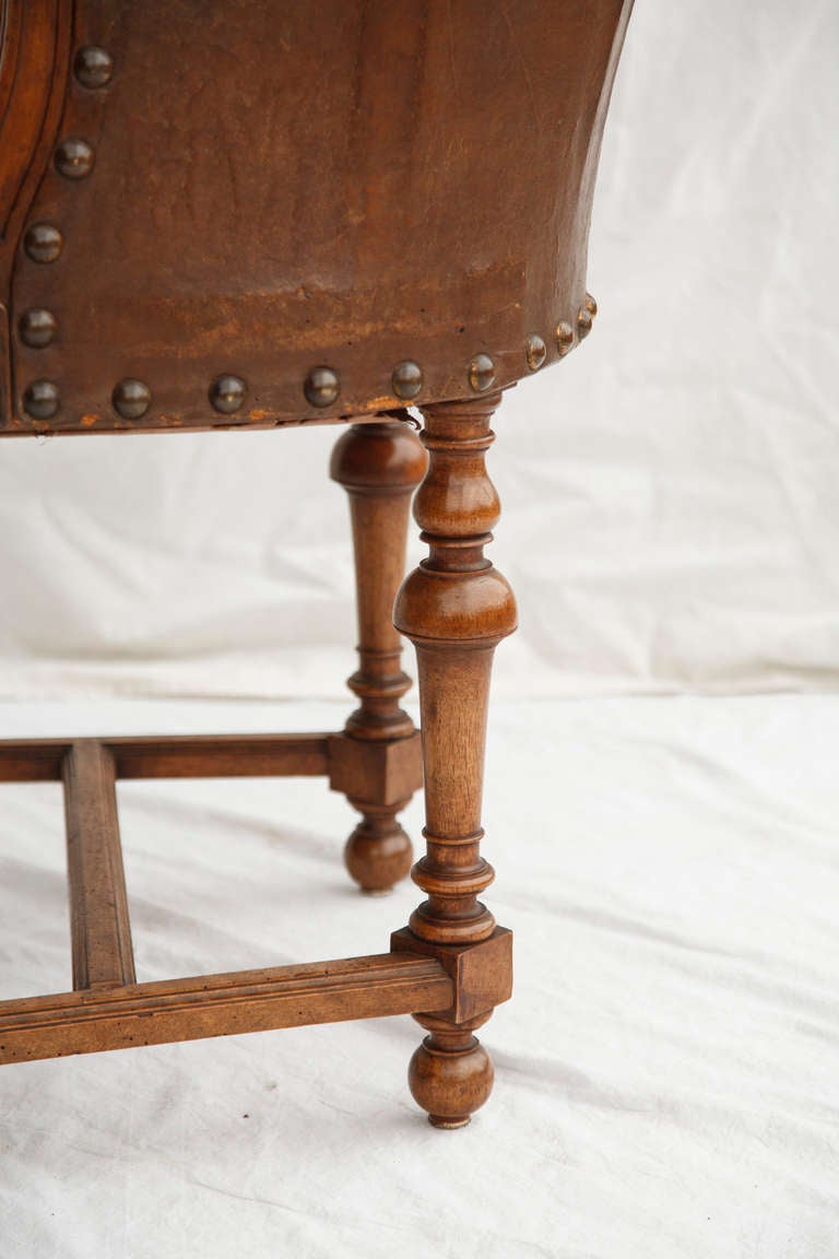 Walnut Henri II  Hand Tooled Cordovan Leather Bergere