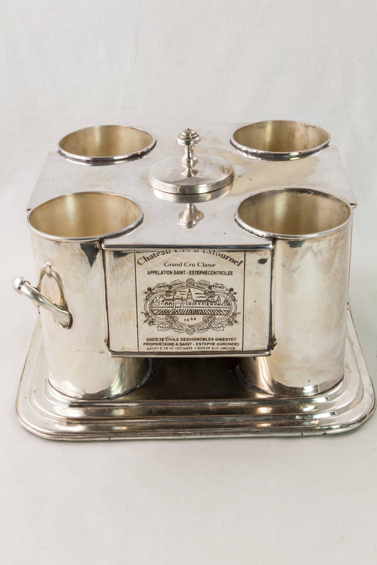 Silver Plate Mid-Century French Silver Wine Chiller with Engraved Wine Labels, 1966