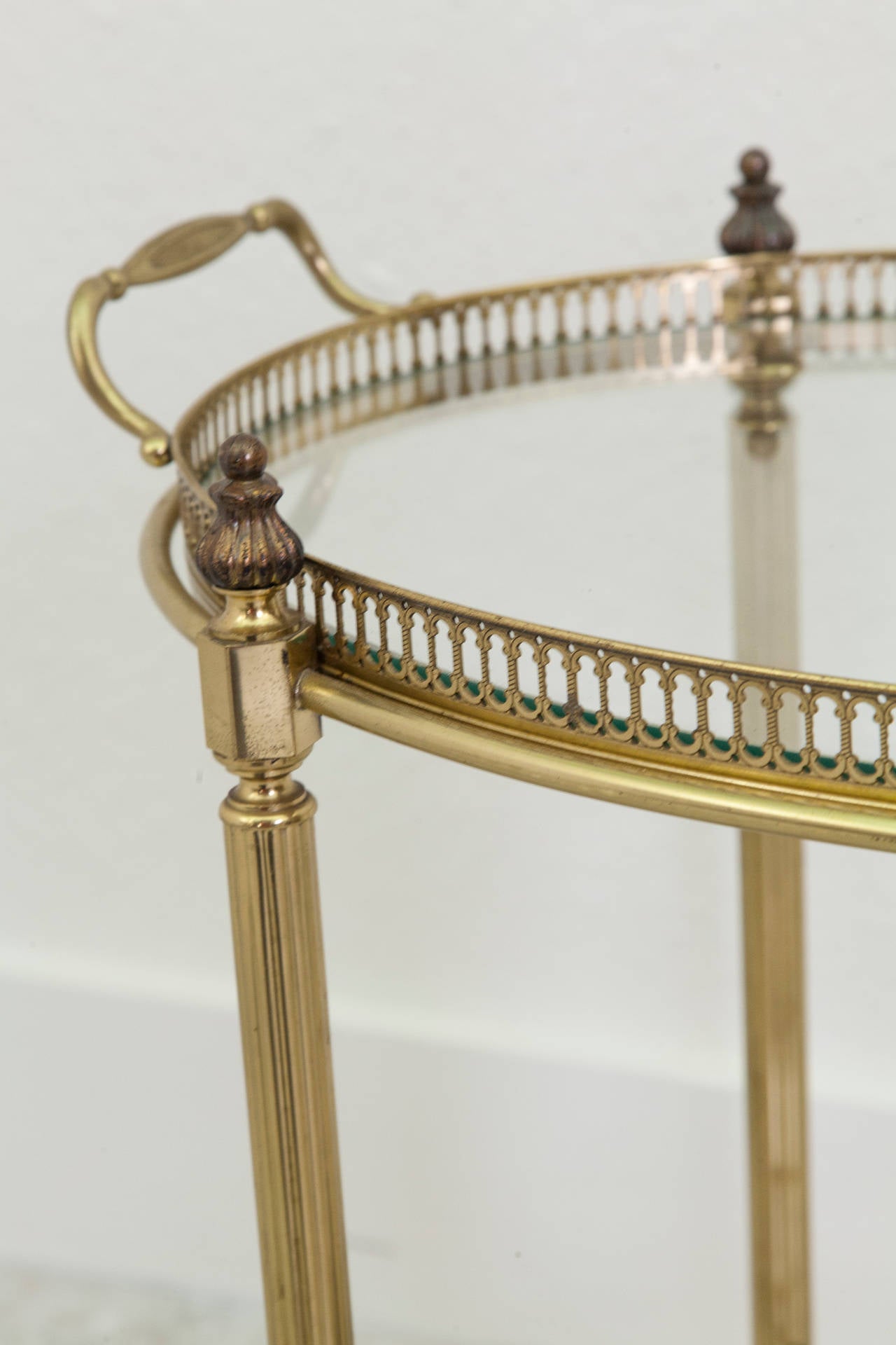 Louis XVI French Oval Polished Brass Bar Cart