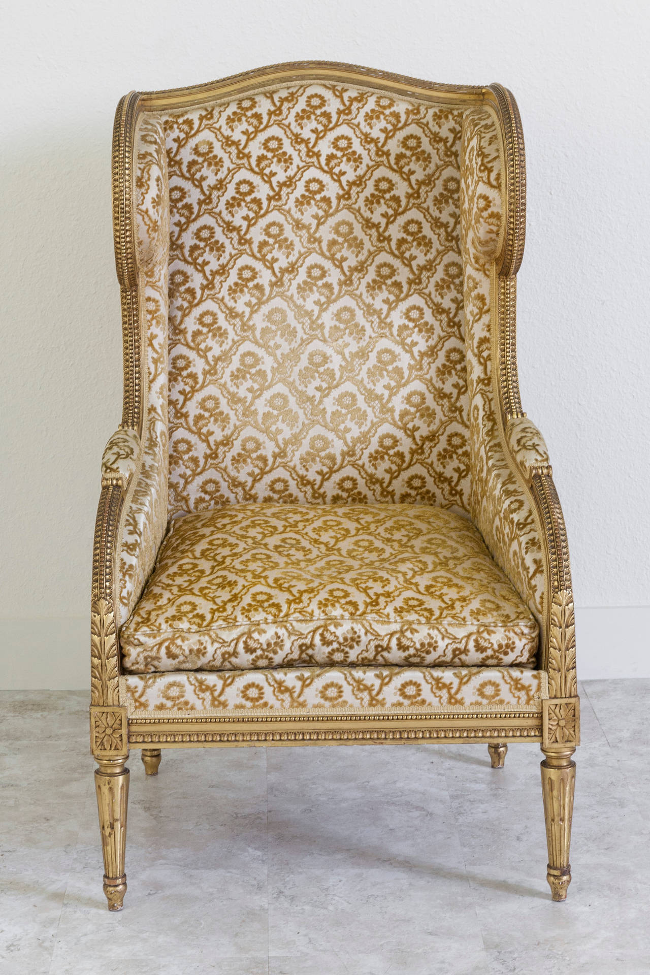 Fine French Louis XVI Wingback Chair with 22-Karat Giltwood Frame 2