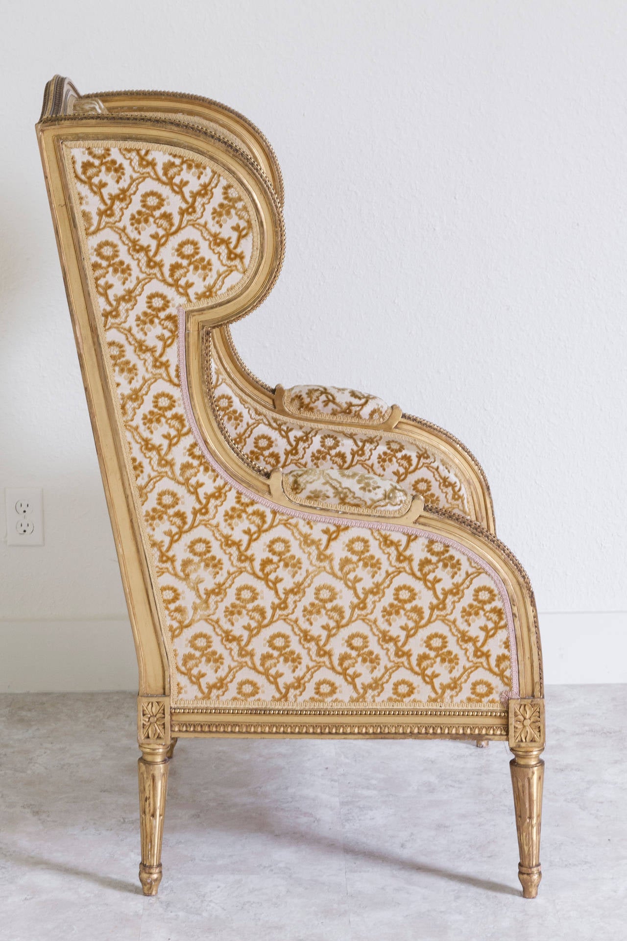 Early 20th Century Fine French Louis XVI Wingback Chair with 22-Karat Giltwood Frame
