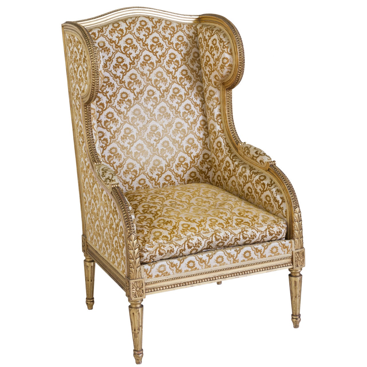 Fine French Louis XVI Wingback Chair with 22-Karat Giltwood Frame