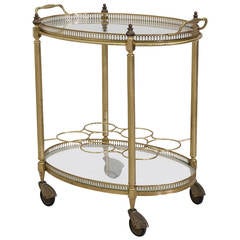 French Oval Polished Brass Bar Cart