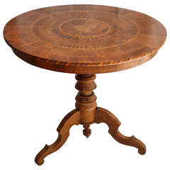 Stunning 19th Century Italian Marquetry Burled Walnut Pedestal Entry Table