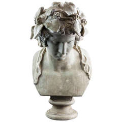 Large Scale Patinated Terra Cotta Bust of Bacchus, God of Wine