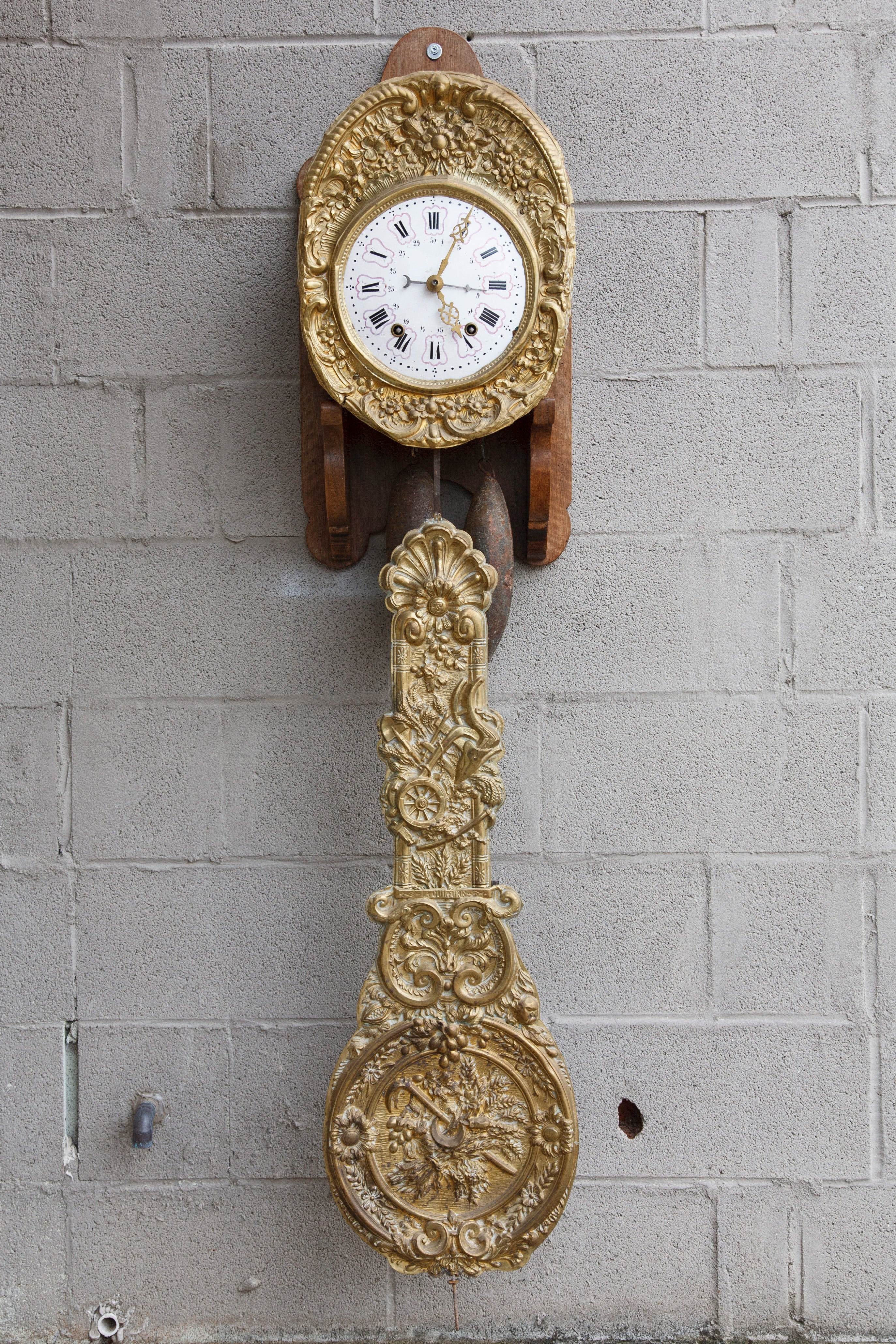 19th Century Morbier Bronze Repoussé Wall Clock Movement