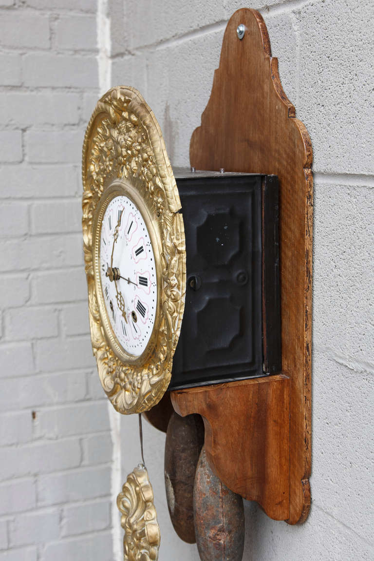 19th Century Morbier Bronze Repoussé Wall Clock Movement In Excellent Condition In Fayetteville, AR