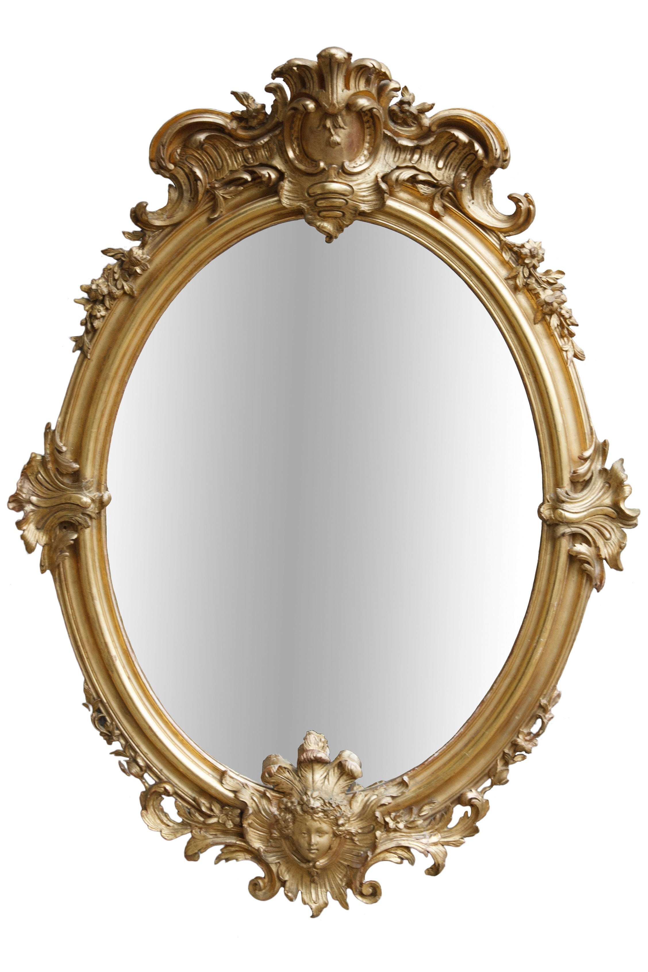 Napoleon III Period Gilt Oval Regency Mirror with Face