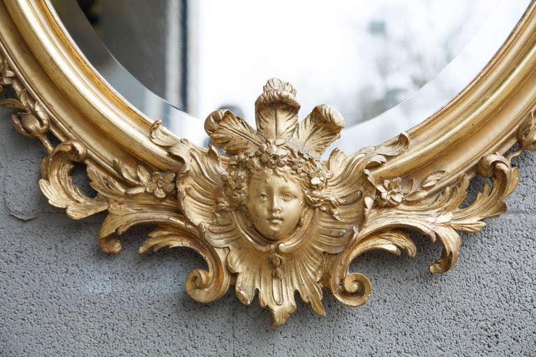 Napoleon III Period Gilt Oval Regency Mirror with Face In Excellent Condition In Fayetteville, AR