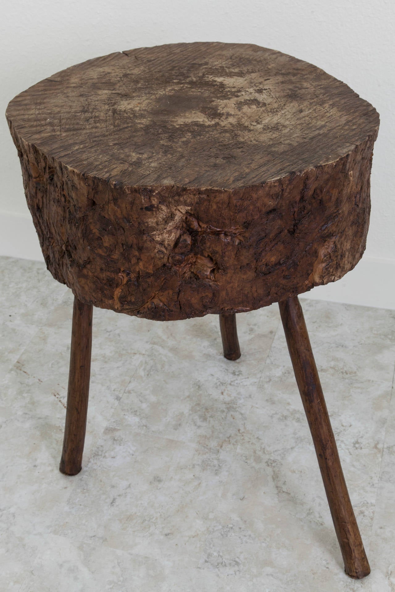 Tall Primitive Standing Butcher Block or Side Table from Normandy 2