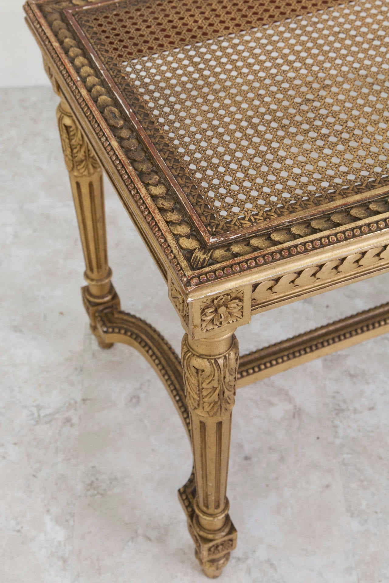 20th Century French Gold Leaf Louis XVI Style Bench Banquette Piano Bench circa 1920