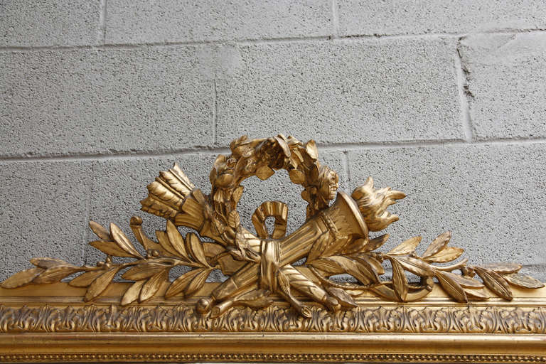 19th Century Louis XVI Style Grand Scale Giltwood Mirror with Crossed Torches 3