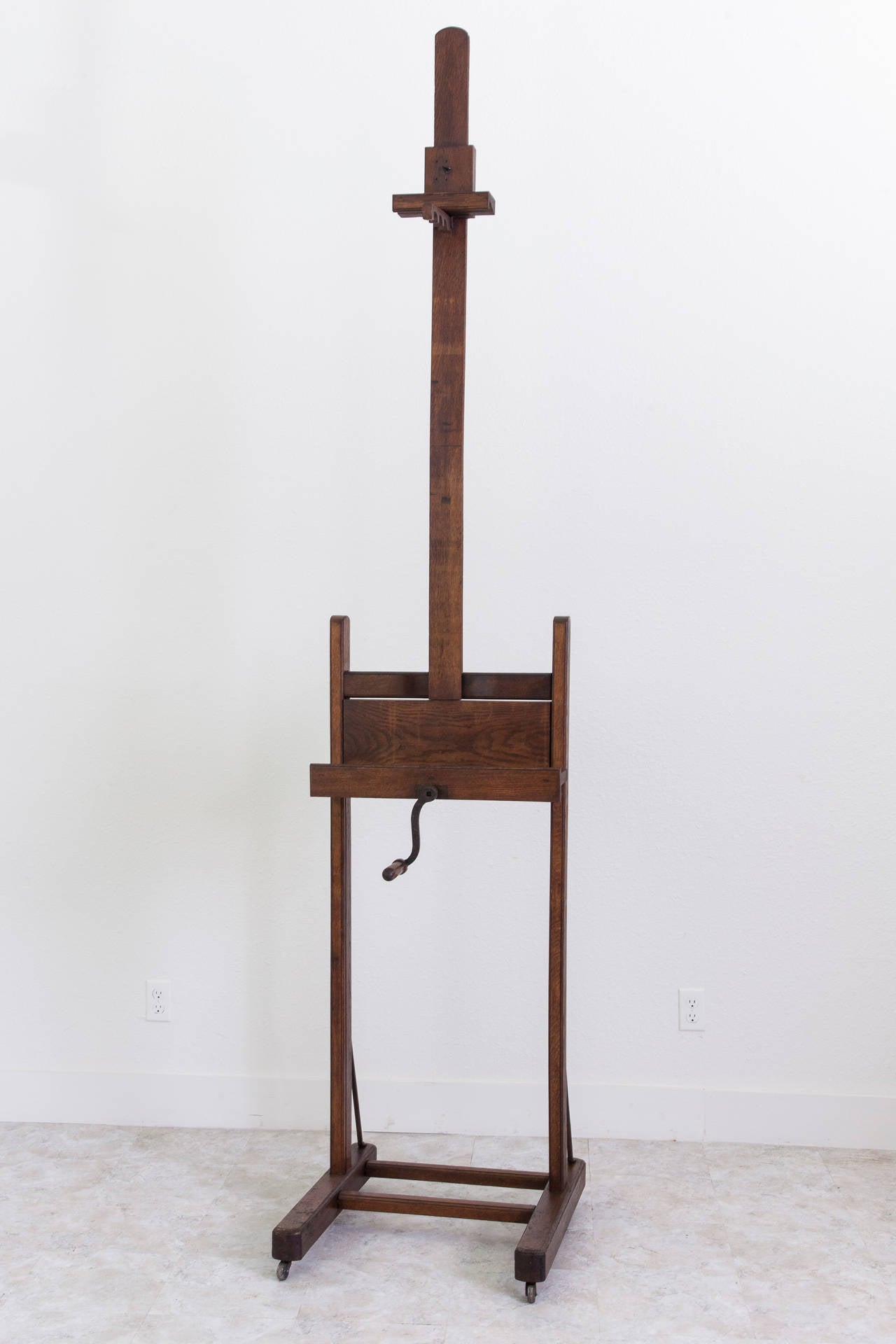 19th Century Solid French Oak Artist's Easel with Crank, Adjustable 6