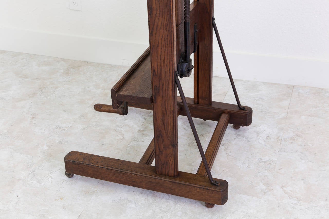 19th Century Solid French Oak Artist's Easel with Crank, Adjustable 3