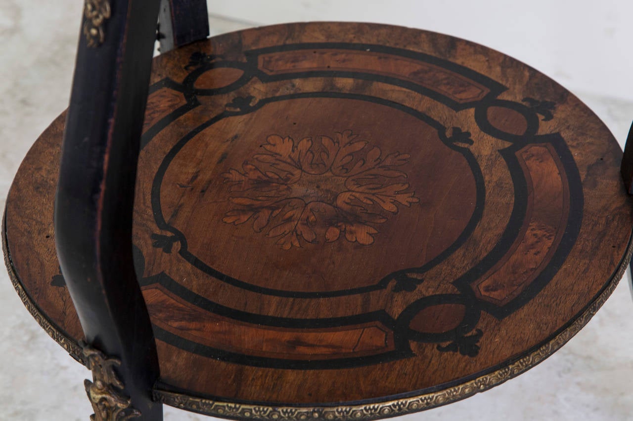 Napoleon III Marquetry and Ebonized Plant Stand with Bronze Greyhounds In Excellent Condition In Fayetteville, AR