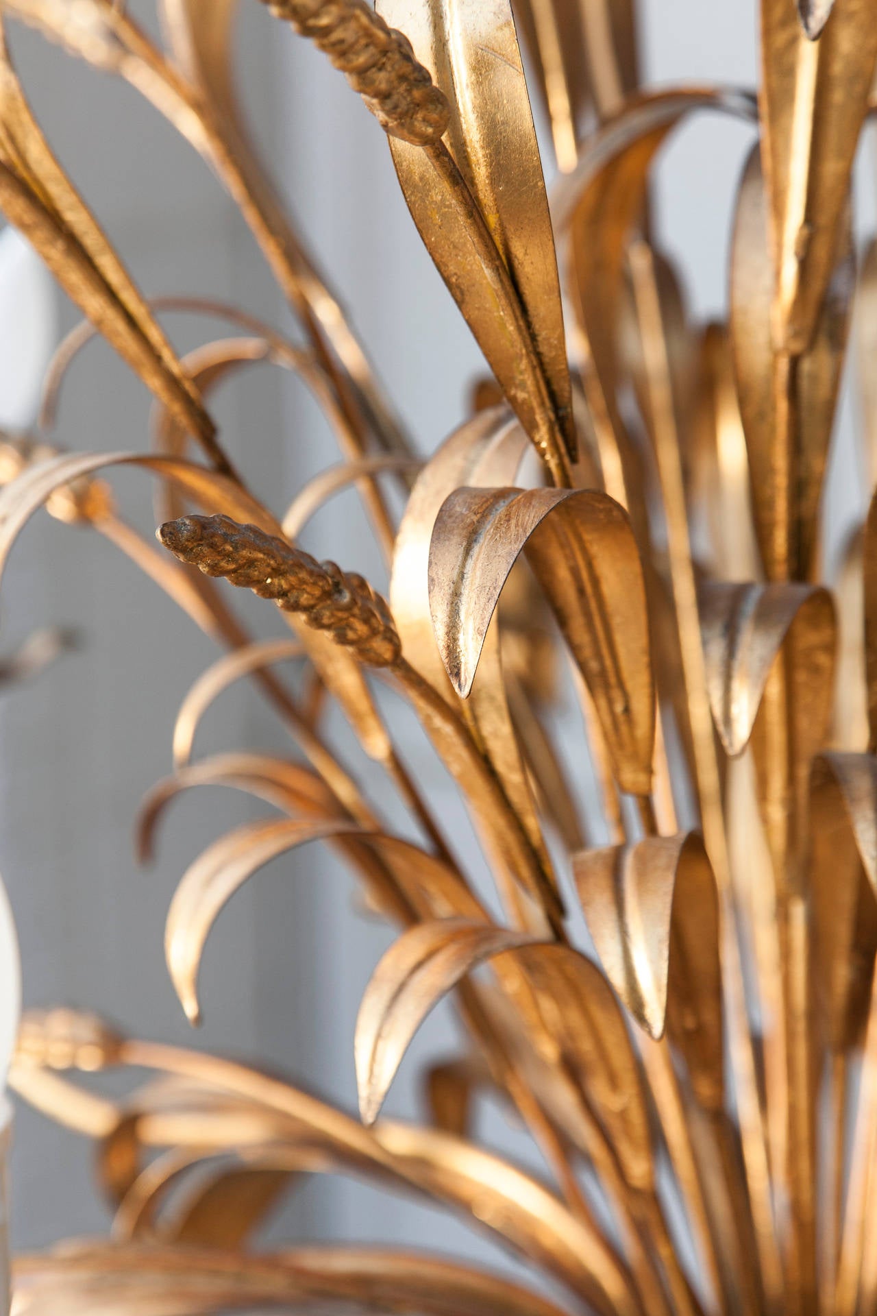Grand Ten-Arm Mid-Century French Gilt Tole Sheaves of Wheat Chandelier 2