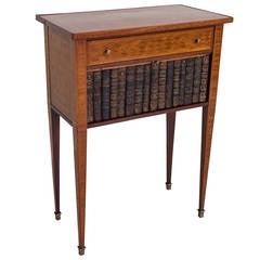 Exceptional Geometric Marquetry Nightstand or Cabinet with Faux Book Doors