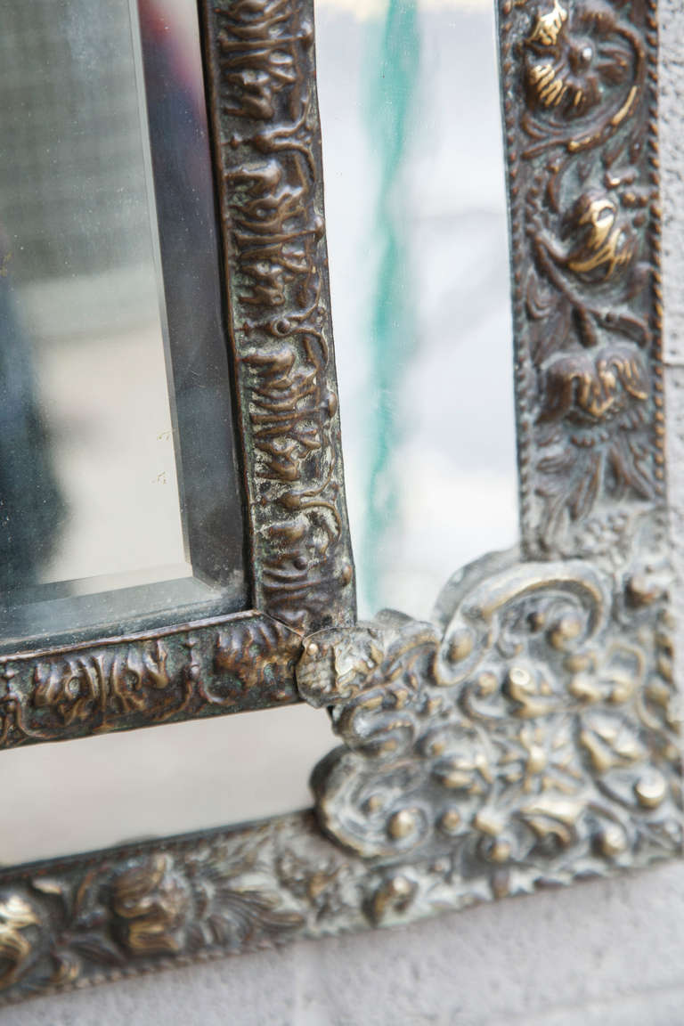 Napoeon III Period Bronze Repoussé Cushion Mirror with Original Glass 2