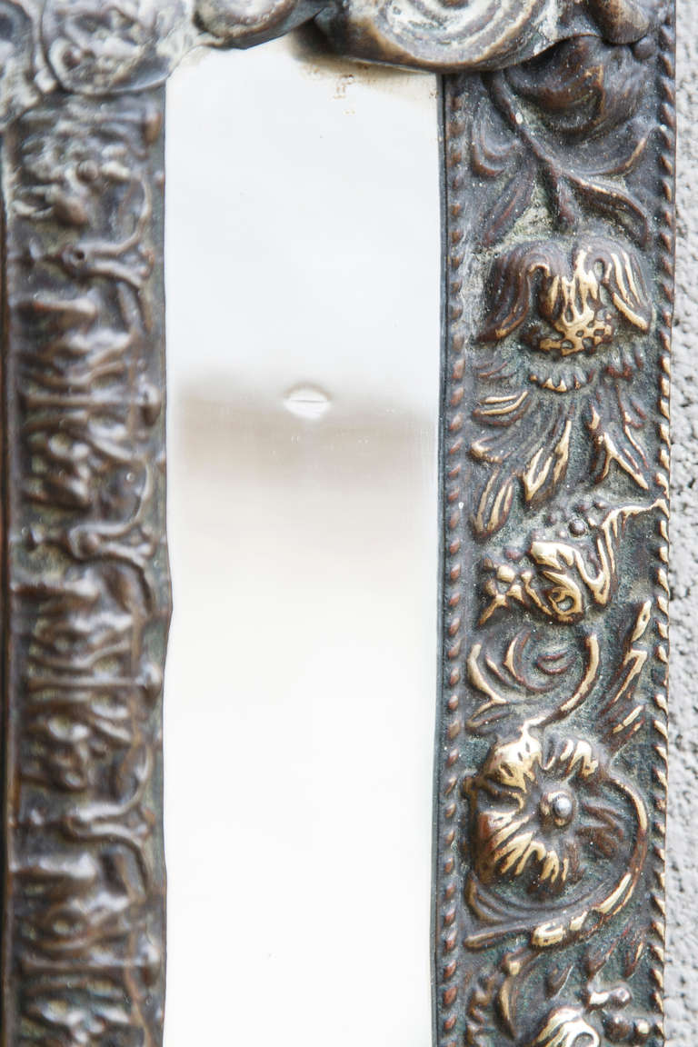 Napoeon III Period Bronze Repoussé Cushion Mirror with Original Glass 3