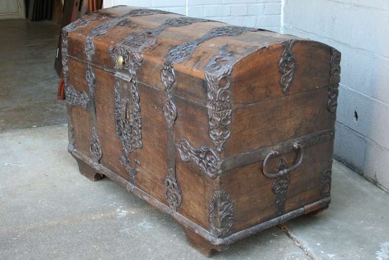 German Oak and Iron Coffer or Trunk Dated 1785