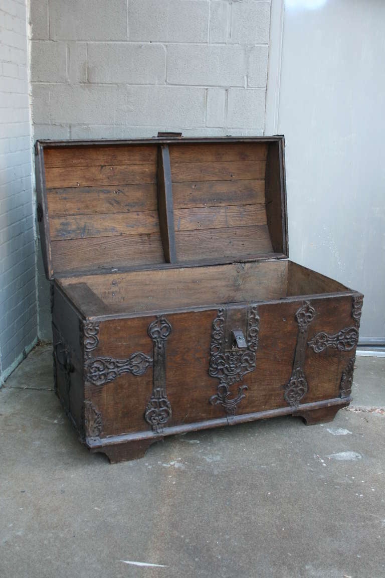 Oak and Iron Coffer or Trunk Dated 1785 2