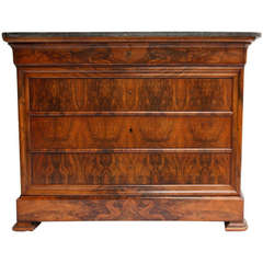Louis Philippe Book Matched Burl Walnut Chest with Black Marble Top