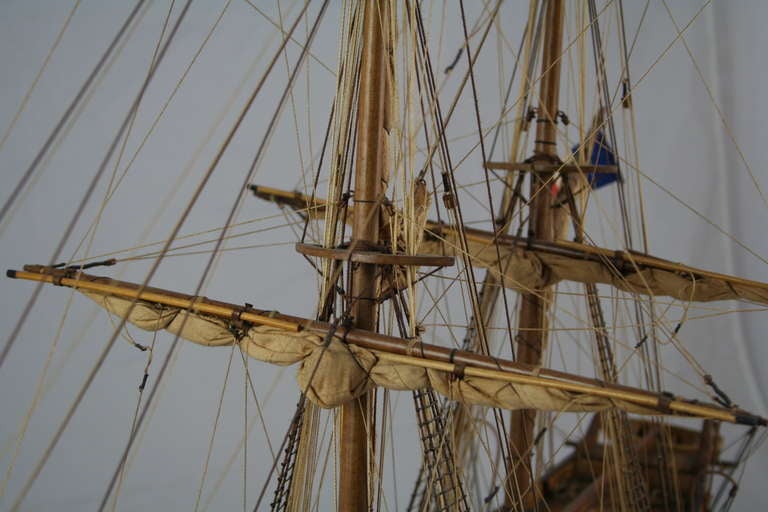 Wooden Model Ship with French Flag 3